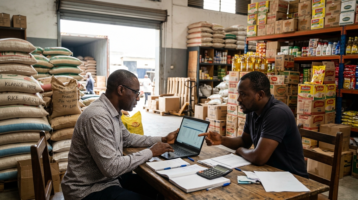 A store owner reviewing retail information on a tablet