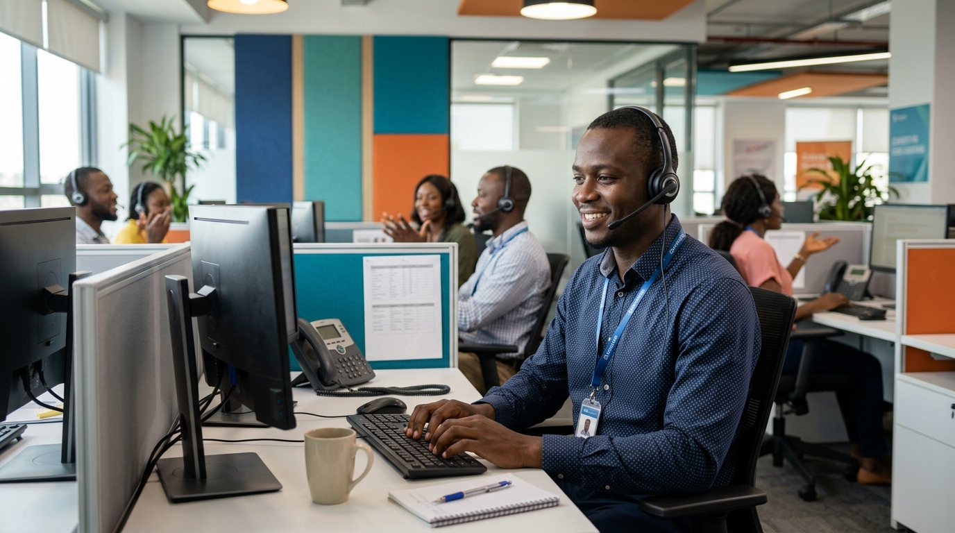 Retail staff collaborating at a computer